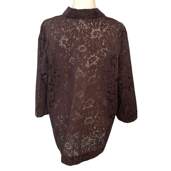 Sag Harbor Brown Sheer Floral Button Front Blouse 1X - Picture 4 of 8